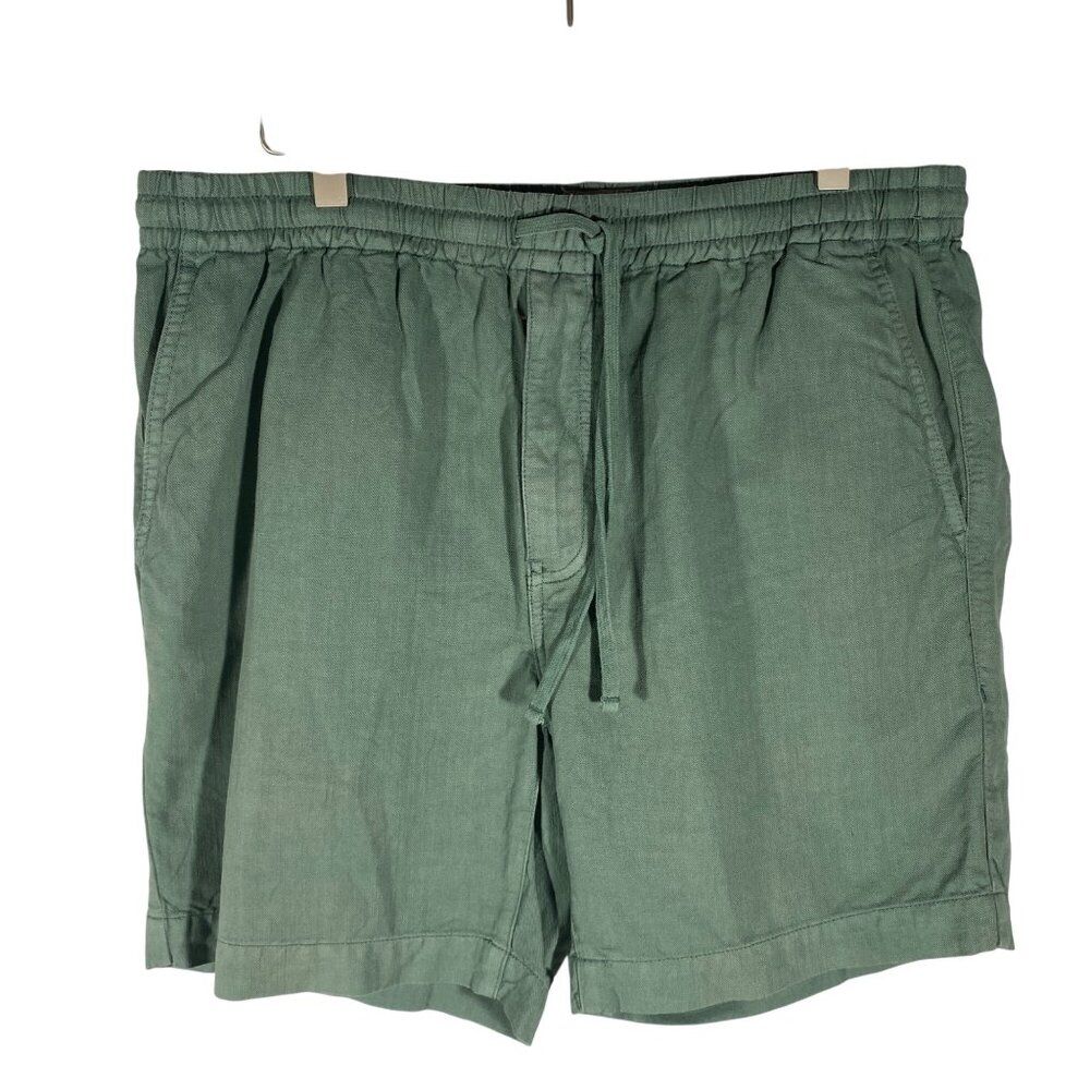 Flint And Tinder Mens Green Cotton Linen Blend Shorts M casual pull on comfort